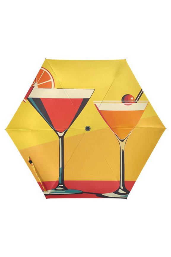 Travel Umbrella Folding Auto Open Close Windproof Rain UV Protection, Orange Cocktails