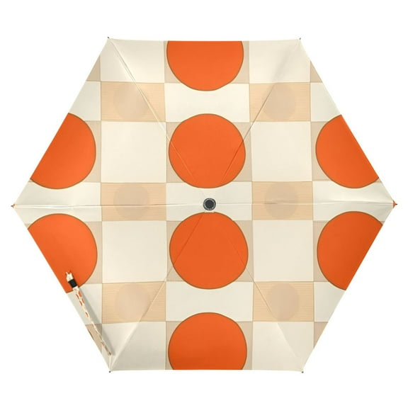FORMRS Travel Umbrella Folding Auto Open Close Windproof Rain UV Protection, Orange Geometric Circles