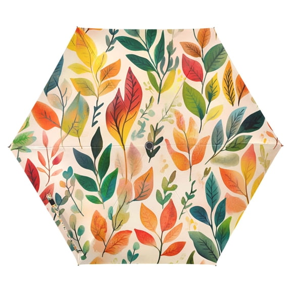 FORMRS Travel Umbrella Folding Auto Open Close Windproof Rain UV Protection, Orange Leaves