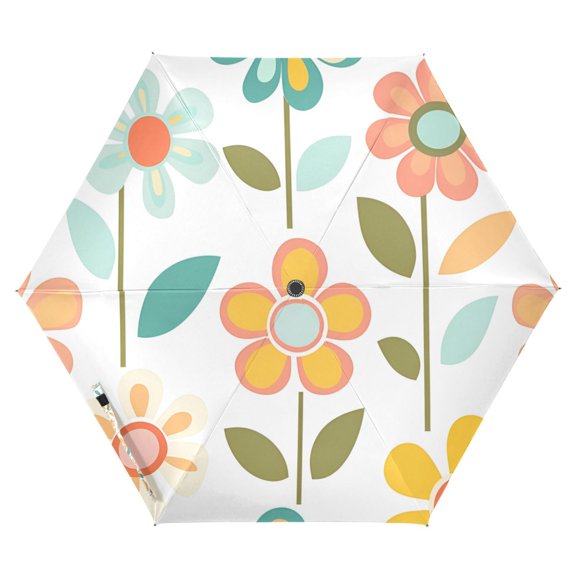 FORMRS Travel Umbrella Folding Auto Open Close Windproof Rain UV Protection, Orange Retro Flower