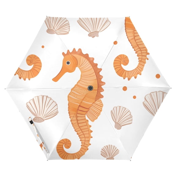 FORMRS Travel Umbrella Folding Auto Open Close Windproof Rain UV Protection, Orange Seahorse