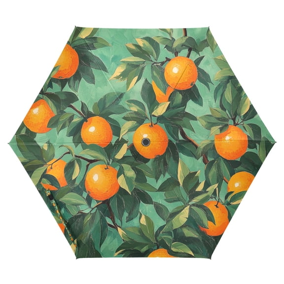 FORMRS Travel Umbrella Folding Auto Open Close Windproof Rain UV Protection, Orange Tree Pattern