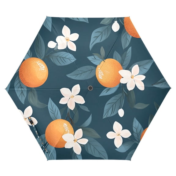 FORMRS Travel Umbrella Folding Auto Open Close Windproof Rain UV Protection, Oranges Pattern