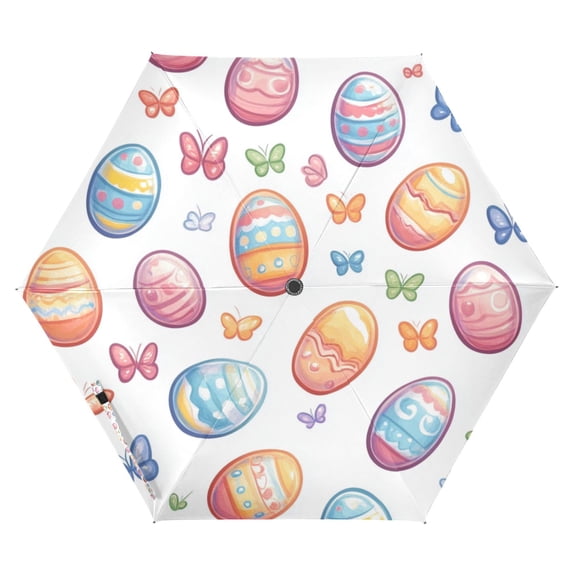 FORMRS Travel Umbrella Folding Auto Open Close Windproof Rain UV Protection, Pastel Easter Pattern
