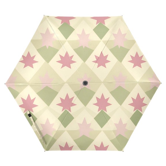 FORMRS Travel Umbrella Folding Auto Open Close Windproof Rain UV Protection, Pastel Green Geometric