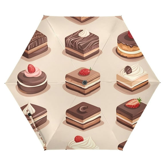 FORMRS Travel Umbrella Folding Auto Open Close Windproof Rain UV Protection, Pink Cakes