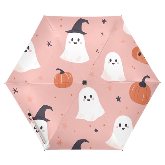 FORMRS Travel Umbrella Folding Auto Open Close Windproof Rain UV Protection, Pink Cartoon Halloween