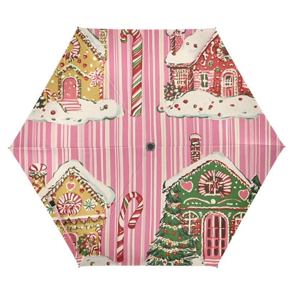 FORMRS Travel Umbrella Folding Auto Open Close Windproof Rain UV Protection, Pink Christmas House