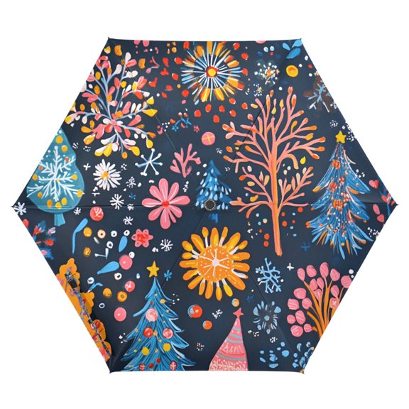 FORMRS Travel Umbrella Folding Auto Open Close Windproof Rain UV Protection, Pink Christmas Splendor