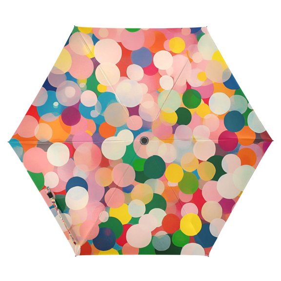 FORMRS Travel Umbrella Folding Auto Open Close Windproof Rain UV Protection, Pink Colorful Circles