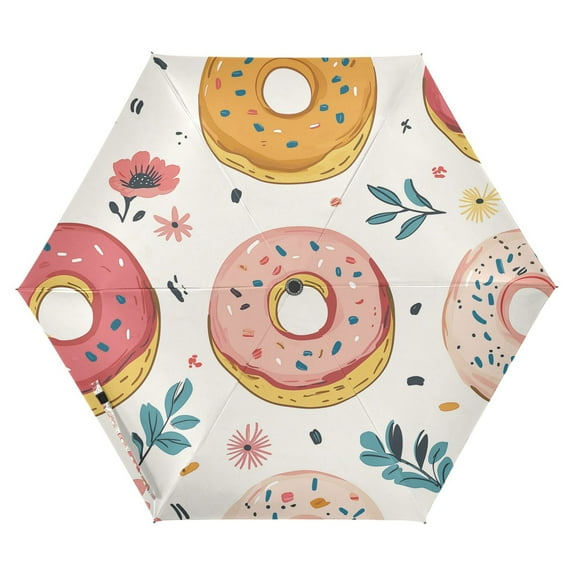 FORMRS Travel Umbrella Folding Auto Open Close Windproof Rain UV Protection, Pink Donut