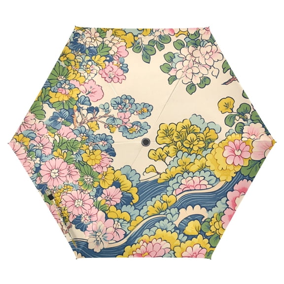 FORMRS Travel Umbrella Folding Auto Open Close Windproof Rain UV Protection, Pink Floral Wave