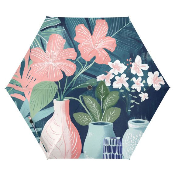 FORMRS Travel Umbrella Folding Auto Open Close Windproof Rain UV Protection, Pink Flowers