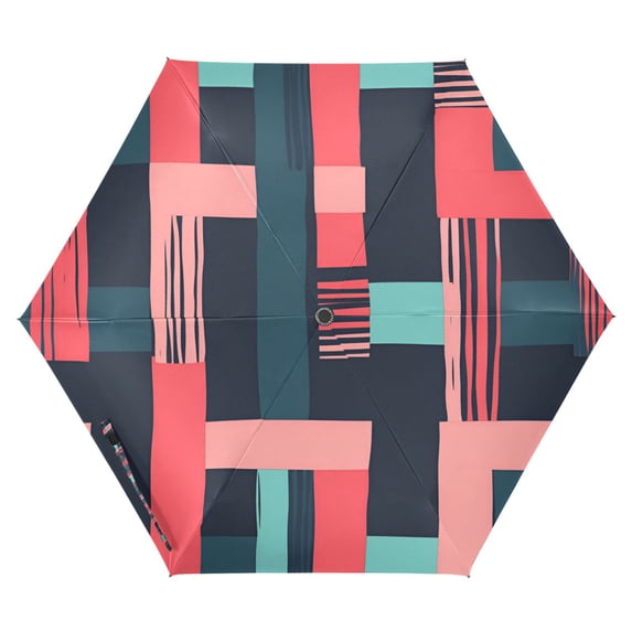 FORMRS Travel Umbrella Folding Auto Open Close Windproof Rain UV Protection, Pink Geometric