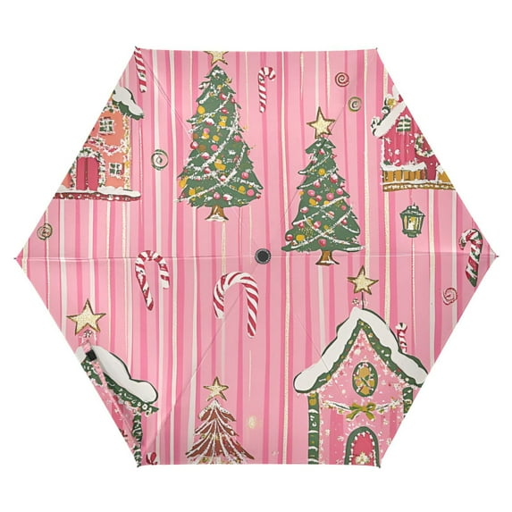 FORMRS Travel Umbrella Folding Auto Open Close Windproof Rain UV Protection, Pink Gingerbread House