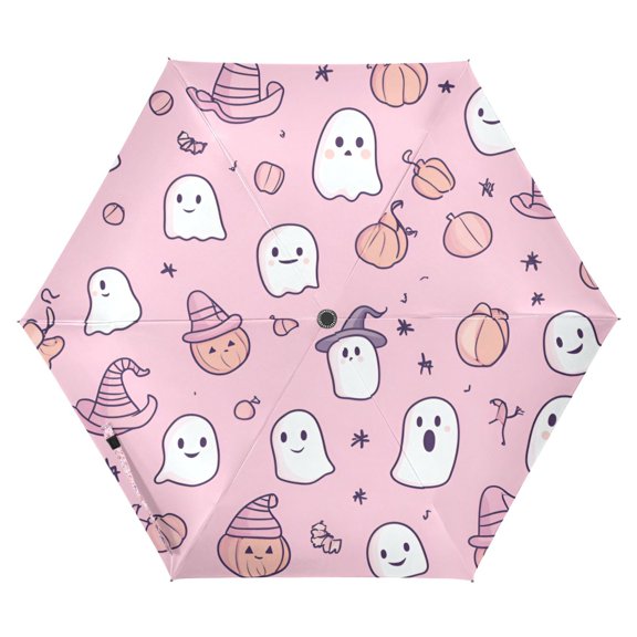 FORMRS Travel Umbrella Folding Auto Open Close Windproof Rain UV Protection, Pink Halloween