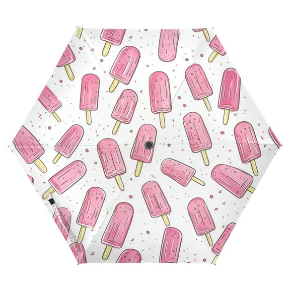 FORMRS Travel Umbrella Folding Auto Open Close Windproof Rain UV Protection, Pink Popsicle Pattern