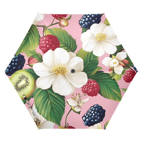 FORMRS Travel Umbrella Folding Auto Open Close Windproof Rain UV Protection, Pink Raspberries
