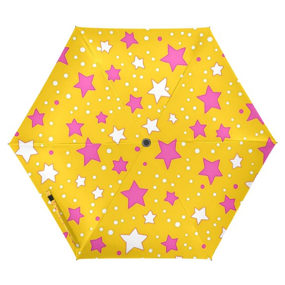 FORMRS Travel Umbrella Folding Auto Open Close Windproof Rain UV Protection, Pink Stars