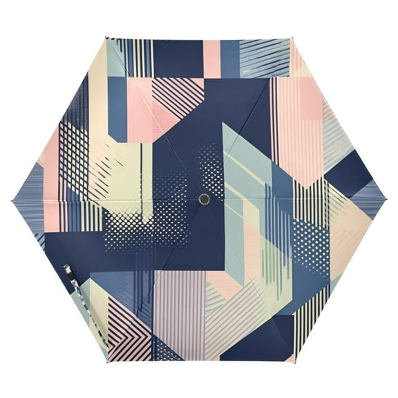 FORMRS Travel Umbrella Folding Auto Open Close Windproof Rain UV Protection, Pink Stripes