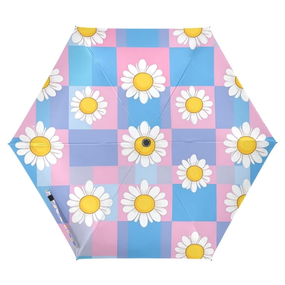 FORMRS Travel Umbrella Folding Auto Open Close Windproof Rain UV Protection, Playful Daisy