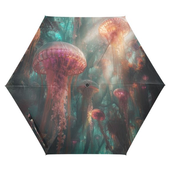 FORMRS Travel Umbrella Folding Auto Open Close Windproof Rain UV Protection, Psychedelic Forest