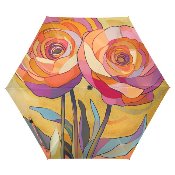 FORMRS Travel Umbrella Folding Auto Open Close Windproof Rain UV Protection, Purple Abstract Floral