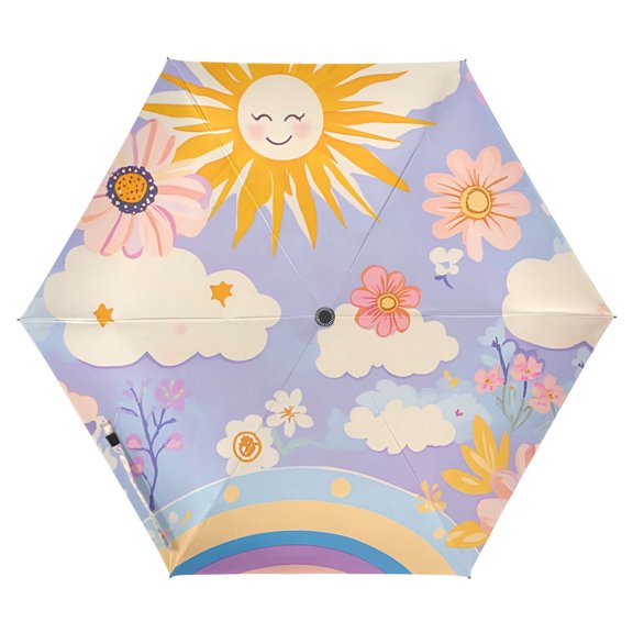 FORMRS Travel Umbrella Folding Auto Open Close Windproof Rain UV Protection, Purple Clouds