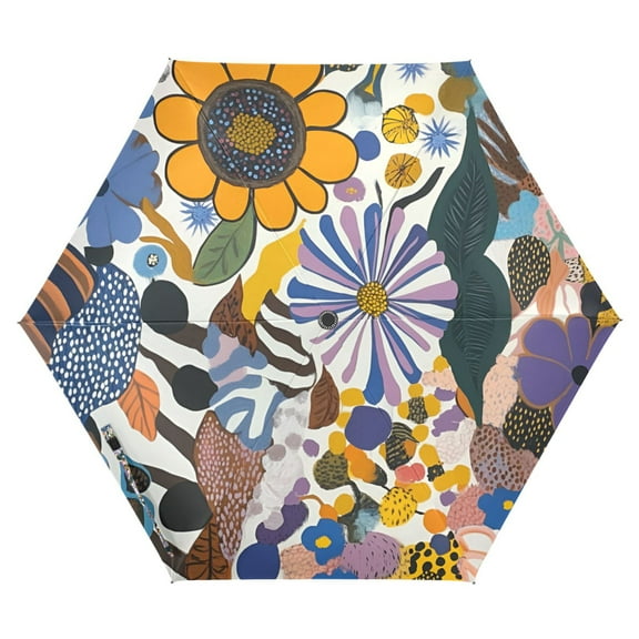 FORMRS Travel Umbrella Folding Auto Open Close Windproof Rain UV Protection, Purple Flowers