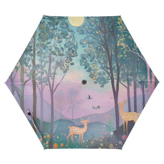 FORMRS Travel Umbrella Folding Auto Open Close Windproof Rain UV Protection, Purple Forest Scene