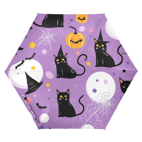 FORMRS Travel Umbrella Folding Auto Open Close Windproof Rain UV Protection, Purple Halloween Pattern