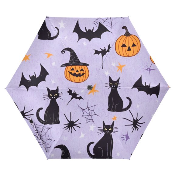 FORMRS Travel Umbrella Folding Auto Open Close Windproof Rain UV Protection, Purple Halloween Pumpkin