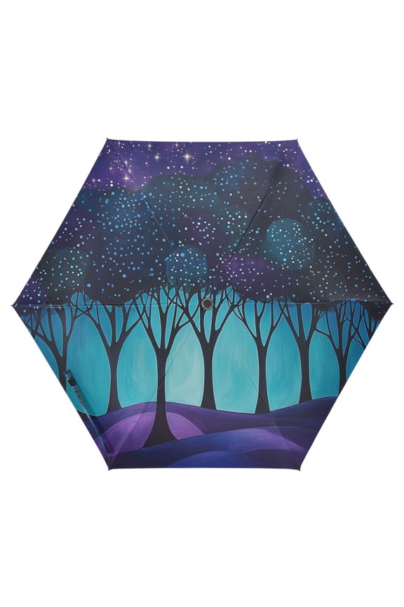 Travel Umbrella Folding Auto Open Close Windproof Rain UV Protection, Purple Moonlight Forest