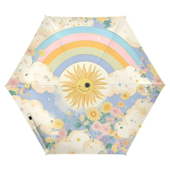 FORMRS Travel Umbrella Folding Auto Open Close Windproof Rain UV Protection, Purple Rainbow Clouds