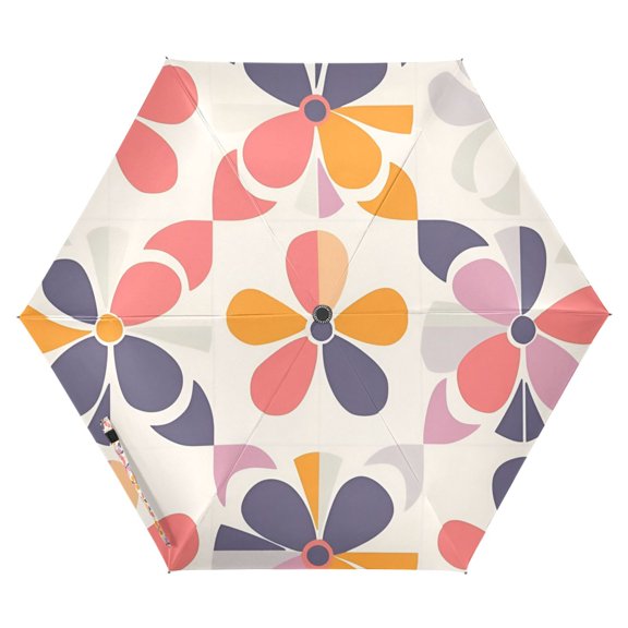 FORMRS Travel Umbrella Folding Auto Open Close Windproof Rain UV Protection, Purple Retro Flower
