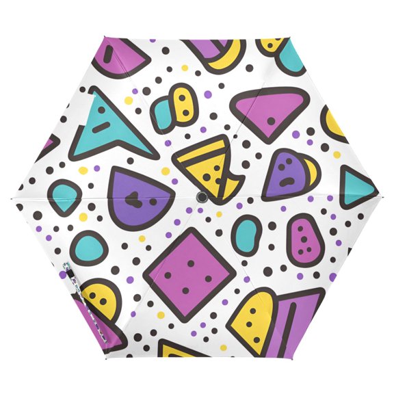 FORMRS Travel Umbrella Folding Auto Open Close Windproof Rain UV Protection, Purple Retro Pattern