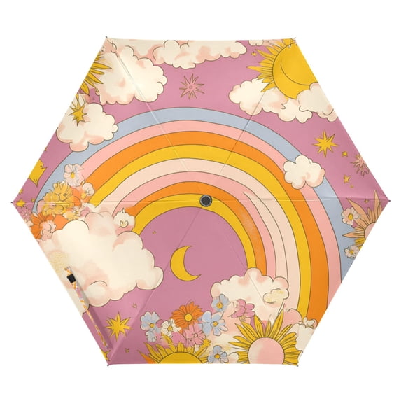 FORMRS Travel Umbrella Folding Auto Open Close Windproof Rain UV Protection, Purple Retro Rainbow