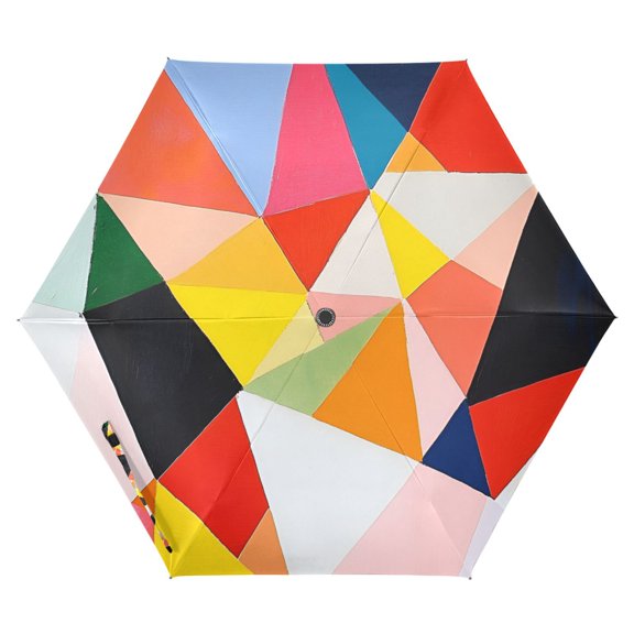FORMRS Travel Umbrella Folding Auto Open Close Windproof Rain UV Protection, Purple Triangles