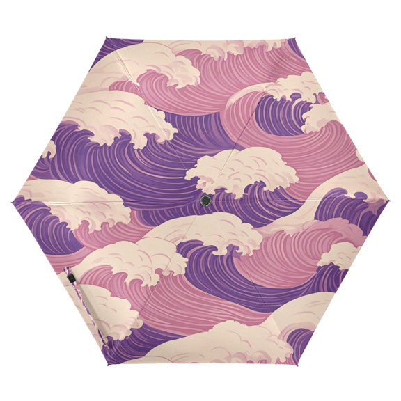 FORMRS Travel Umbrella Folding Auto Open Close Windproof Rain UV Protection, Purple Wave Pattern