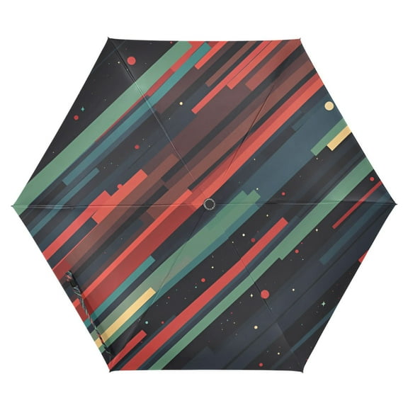 FORMRS Travel Umbrella Folding Auto Open Close Windproof Rain UV Protection, Red Abstract Lines