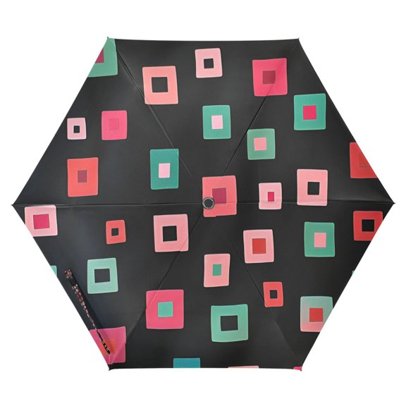 FORMRS Travel Umbrella Folding Auto Open Close Windproof Rain UV Protection, Red Block Pattern
