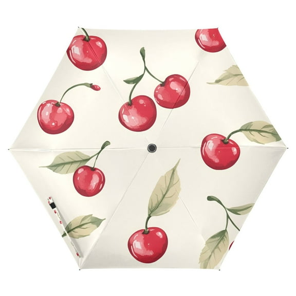 FORMRS Travel Umbrella Folding Auto Open Close Windproof Rain UV Protection, Red Cherry