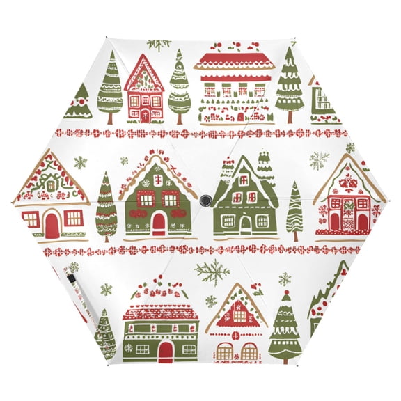 FORMRS Travel Umbrella Folding Auto Open Close Windproof Rain UV Protection, Red Christmas House