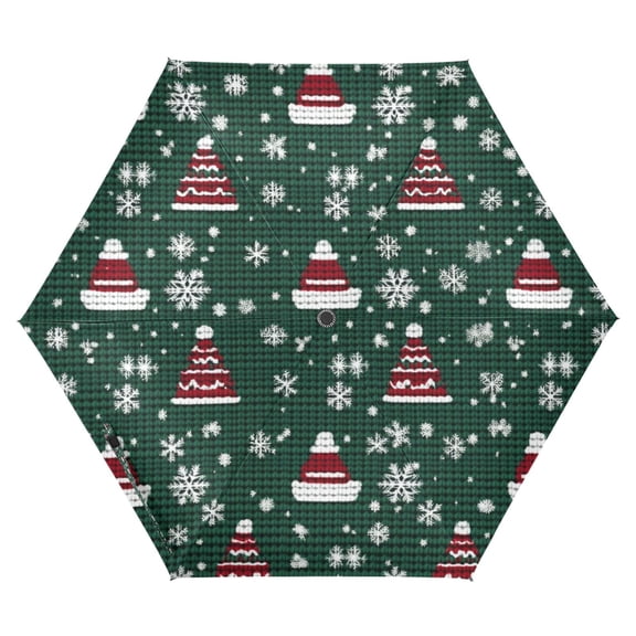 FORMRS Travel Umbrella Folding Auto Open Close Windproof Rain UV Protection, Red Christmas Trees