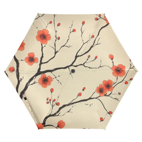 FORMRS Travel Umbrella Folding Auto Open Close Windproof Rain UV Protection, Red Floral Pattern