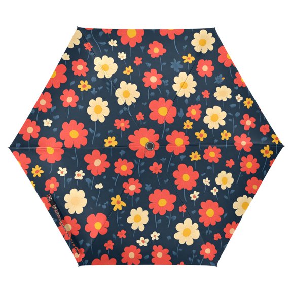 FORMRS Travel Umbrella Folding Auto Open Close Windproof Rain UV Protection, Red Floral
