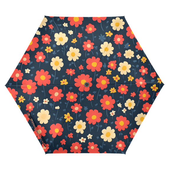 FORMRS Travel Umbrella Folding Auto Open Close Windproof Rain UV Protection, Red Floral