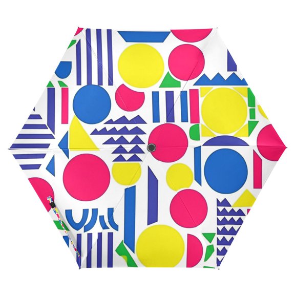 FORMRS Travel Umbrella Folding Auto Open Close Windproof Rain UV Protection, Red Retro Shapes