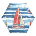 thumbnail image 1 of FORMRS Travel Umbrella Folding Auto Open Close Windproof Rain UV Protection, Red Sailboats, 1 of 8