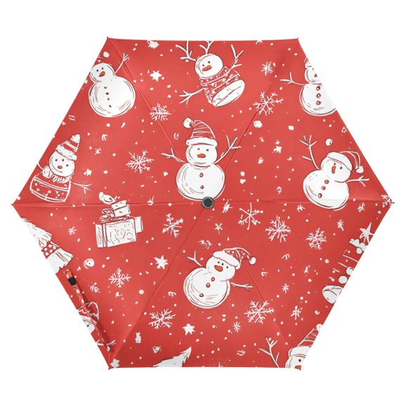 FORMRS Travel Umbrella Folding Auto Open Close Windproof Rain UV Protection, Red Snowman